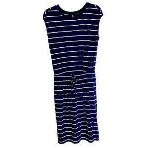 BANANA REPUBLIC FACTORY  Striped Teeshirt Dress DRAWSTRING WAIST POCKETS XS BLUE